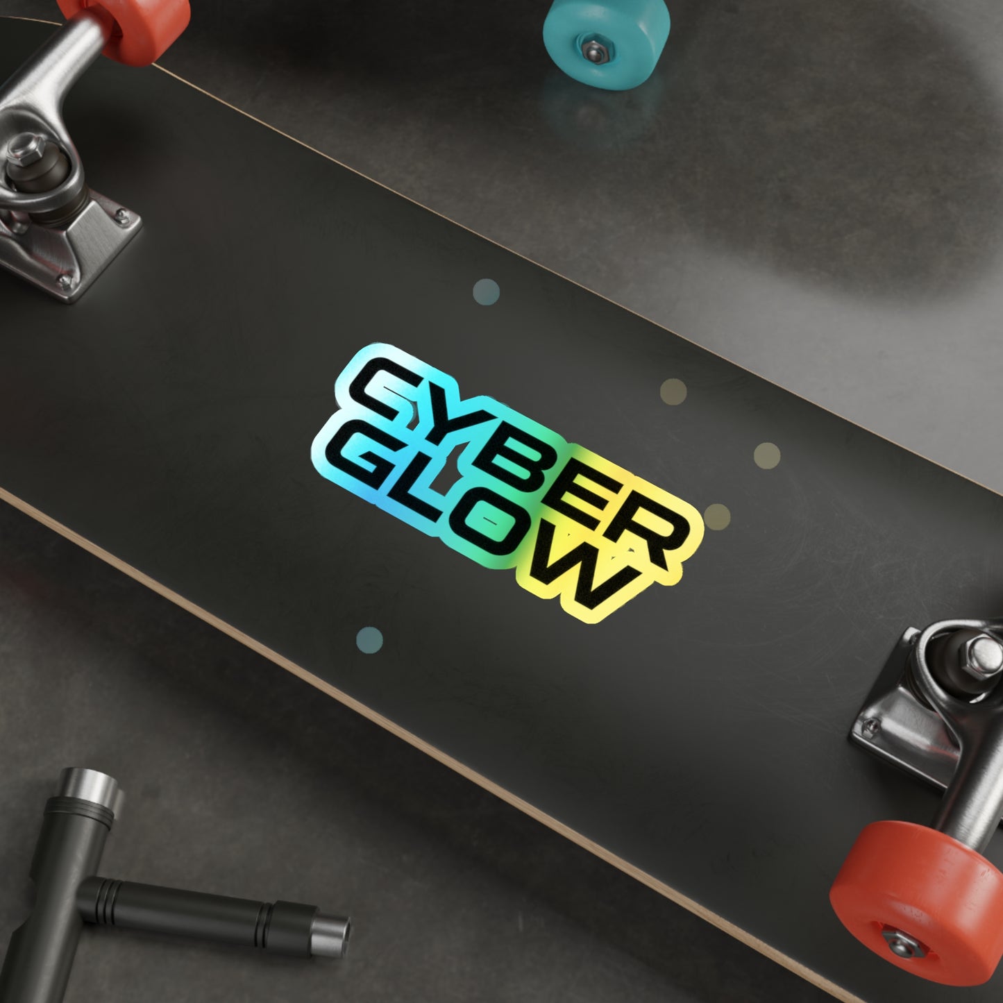 Cyber Glow Holographic Die-Cut Sticker — Rainbow Reflective Skateboard Decal