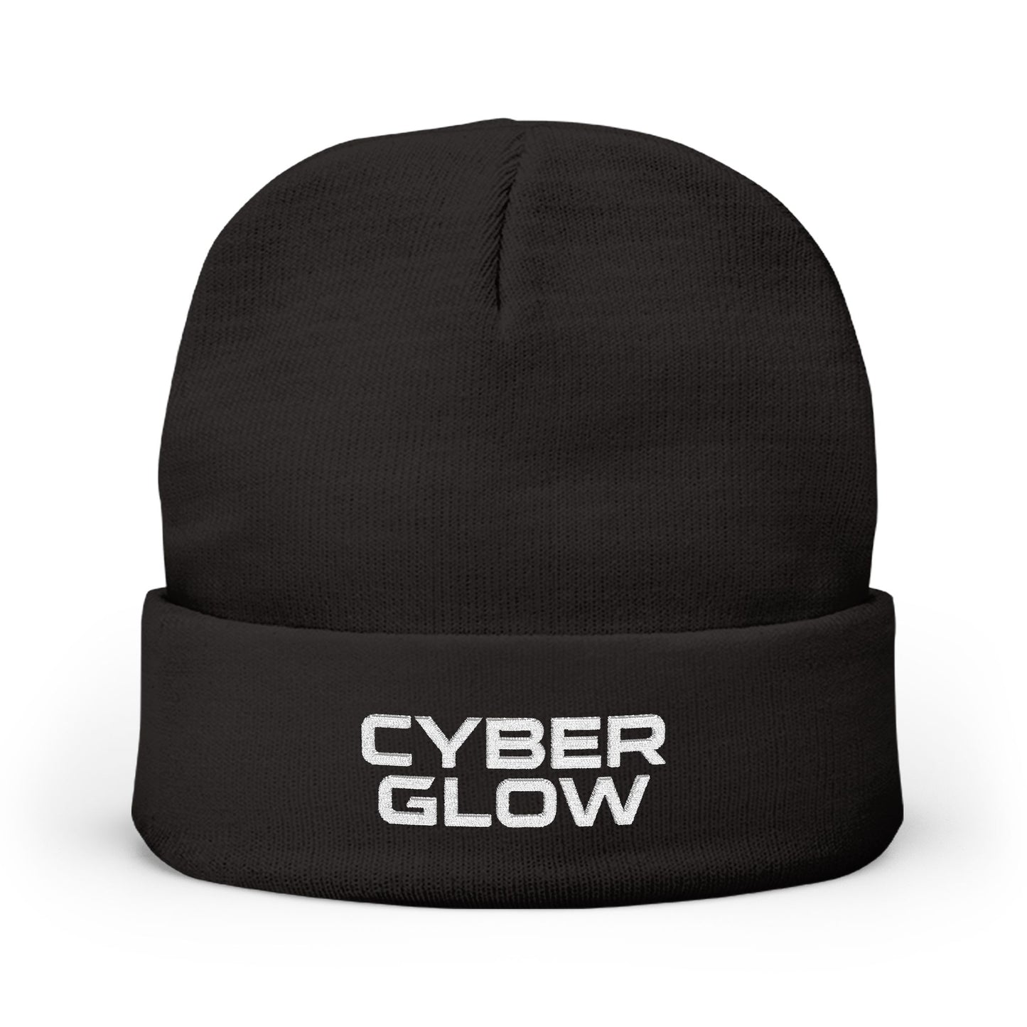 Cyber Glow Embroidered Beanie — Tech Logo Knit Hat